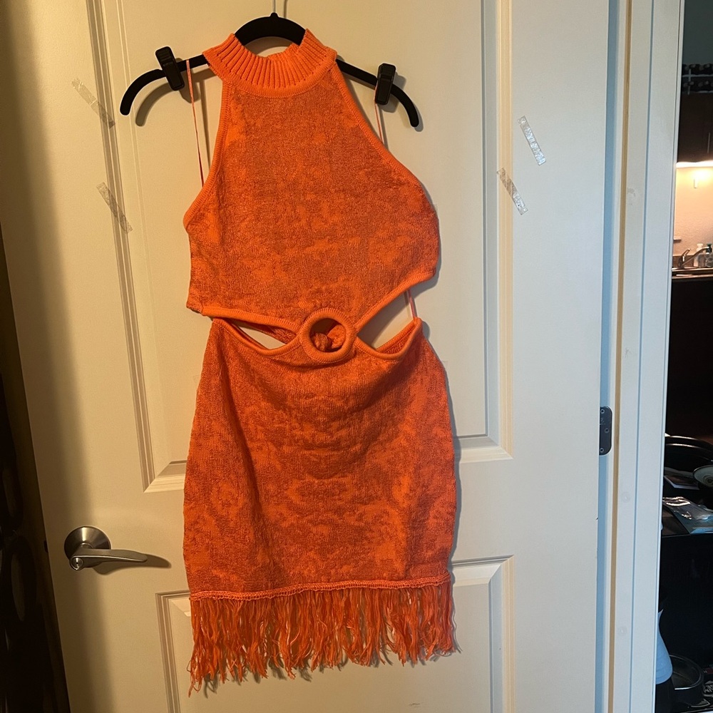 NWT Lush  Miami Bound Knit Halter Fringe Hem Mini Dress - Picture 6 of 11